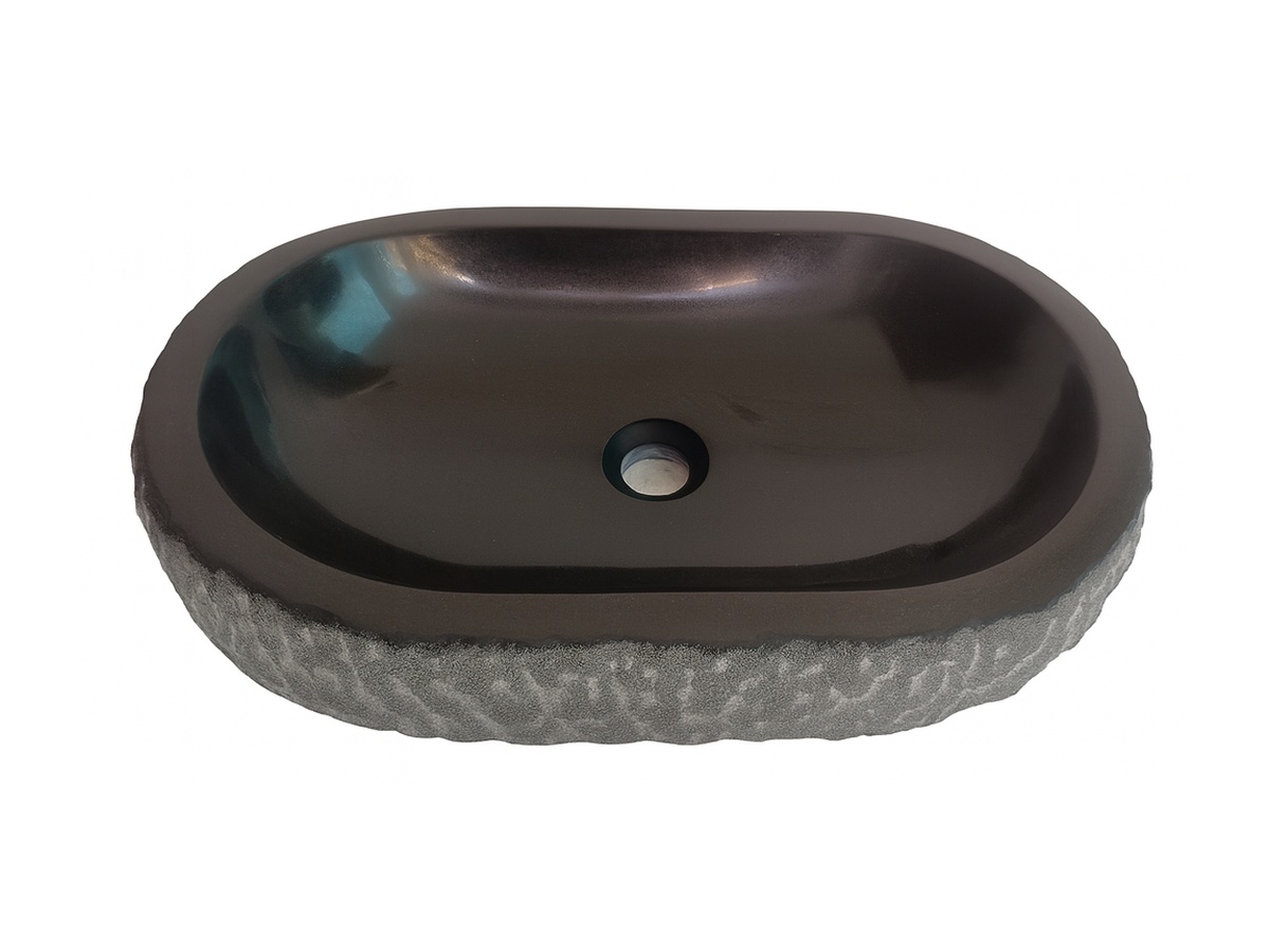 Hand-carved dark natural stone sink example