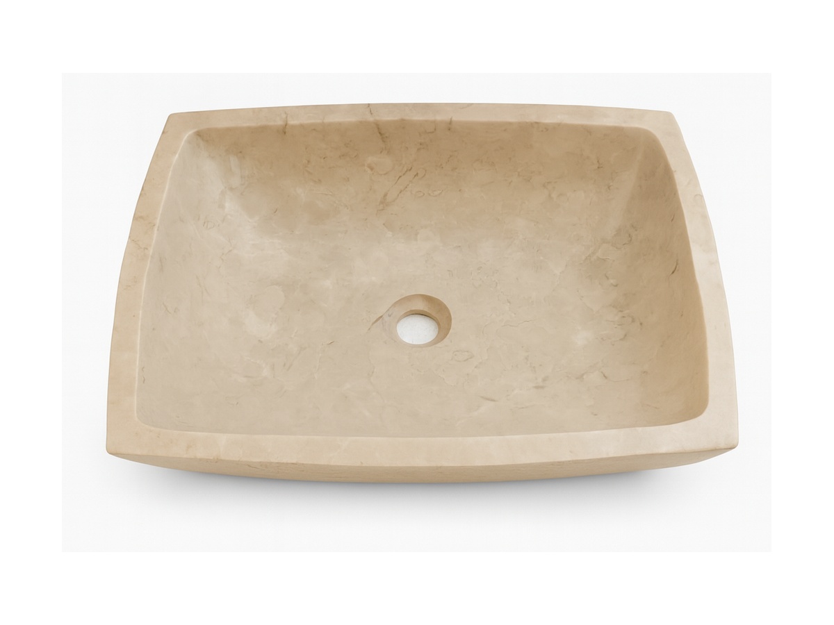 Hand-carved cream rectangular natural stone sink example