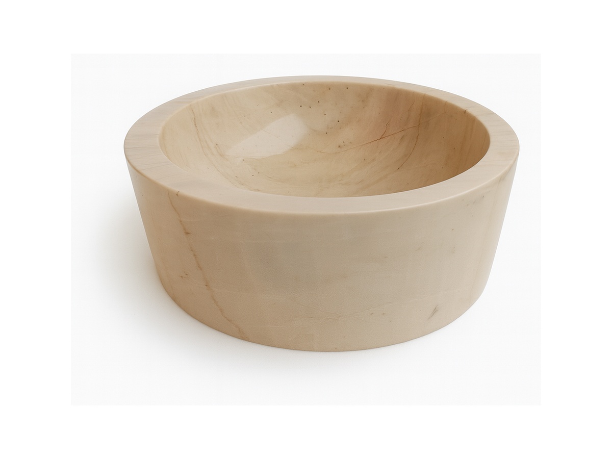 Hand-carved cream round natural stone sink example