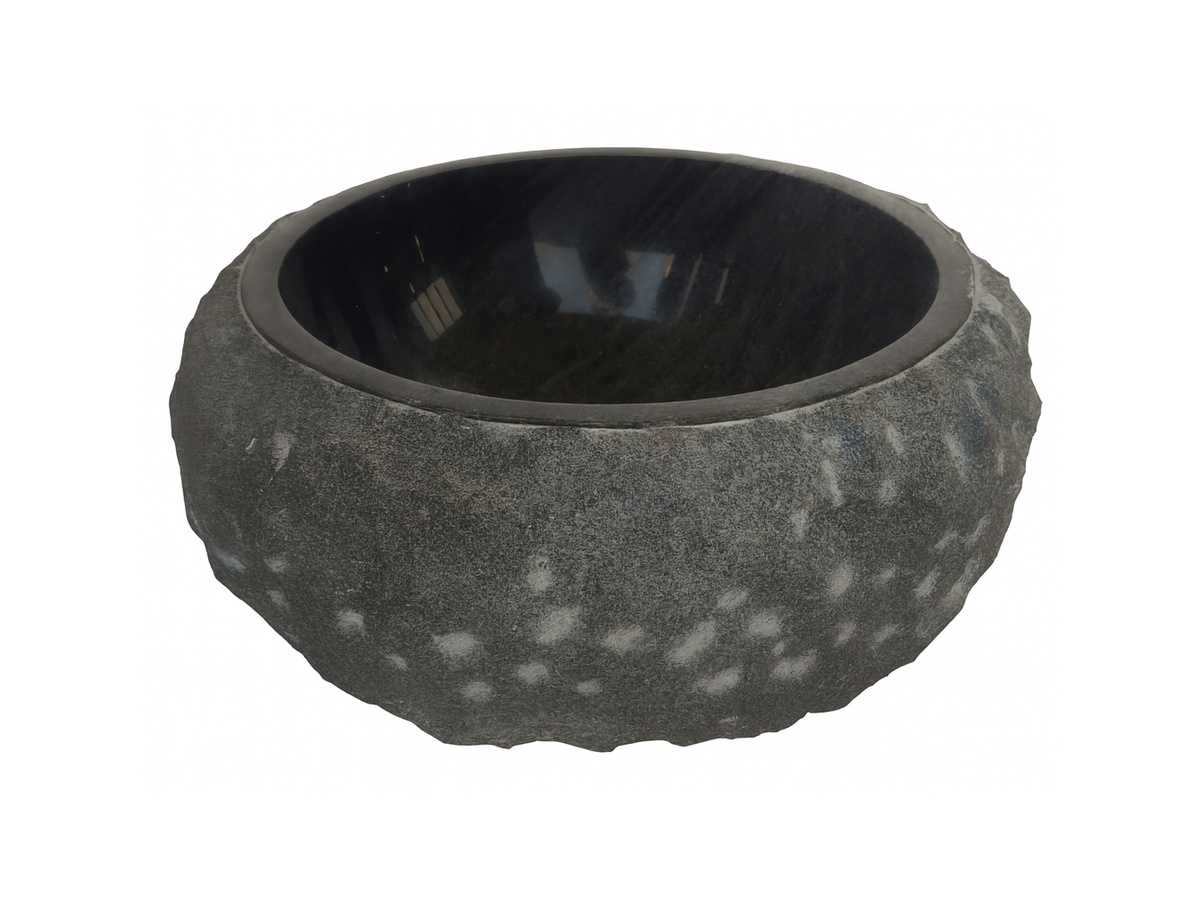 Hand-carved dark river stone sink example