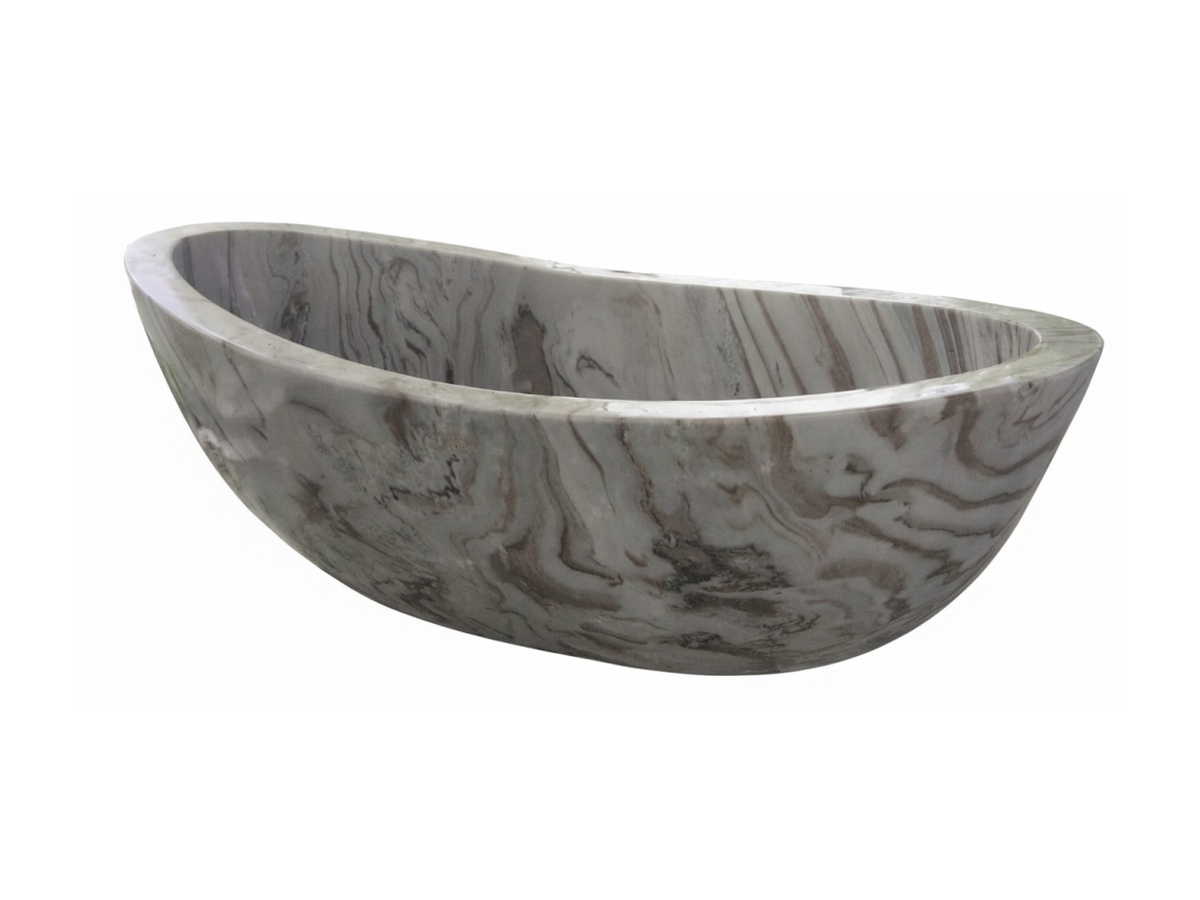 Hand-carved gray veined natural stone bathtub example