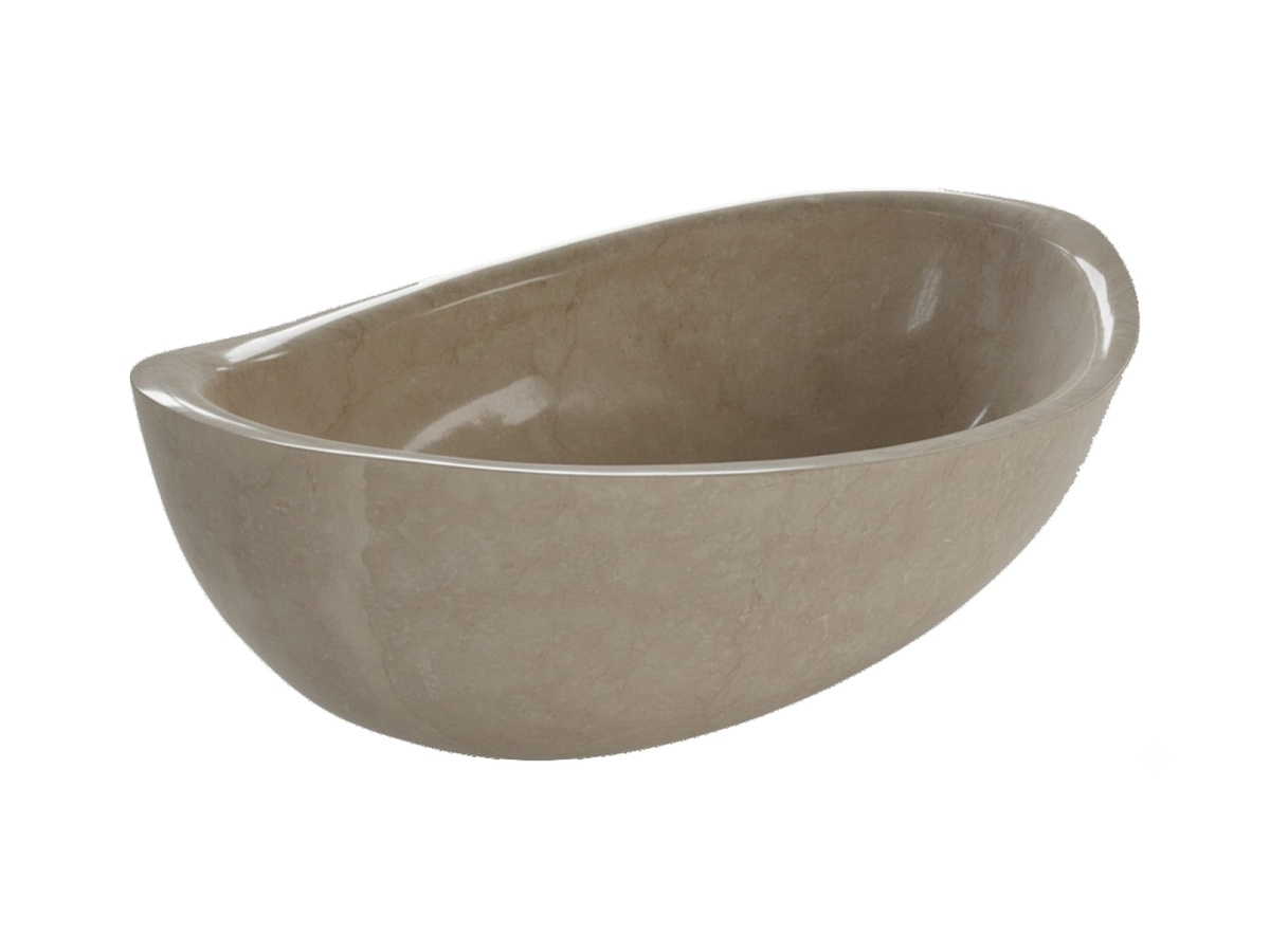 Hand-carved cream natural stone bathtub example