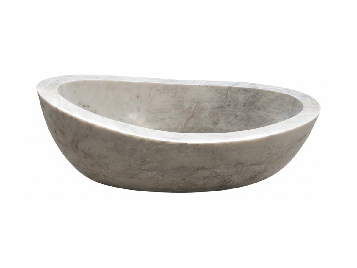 Hand-carved light natural stone bathtub example